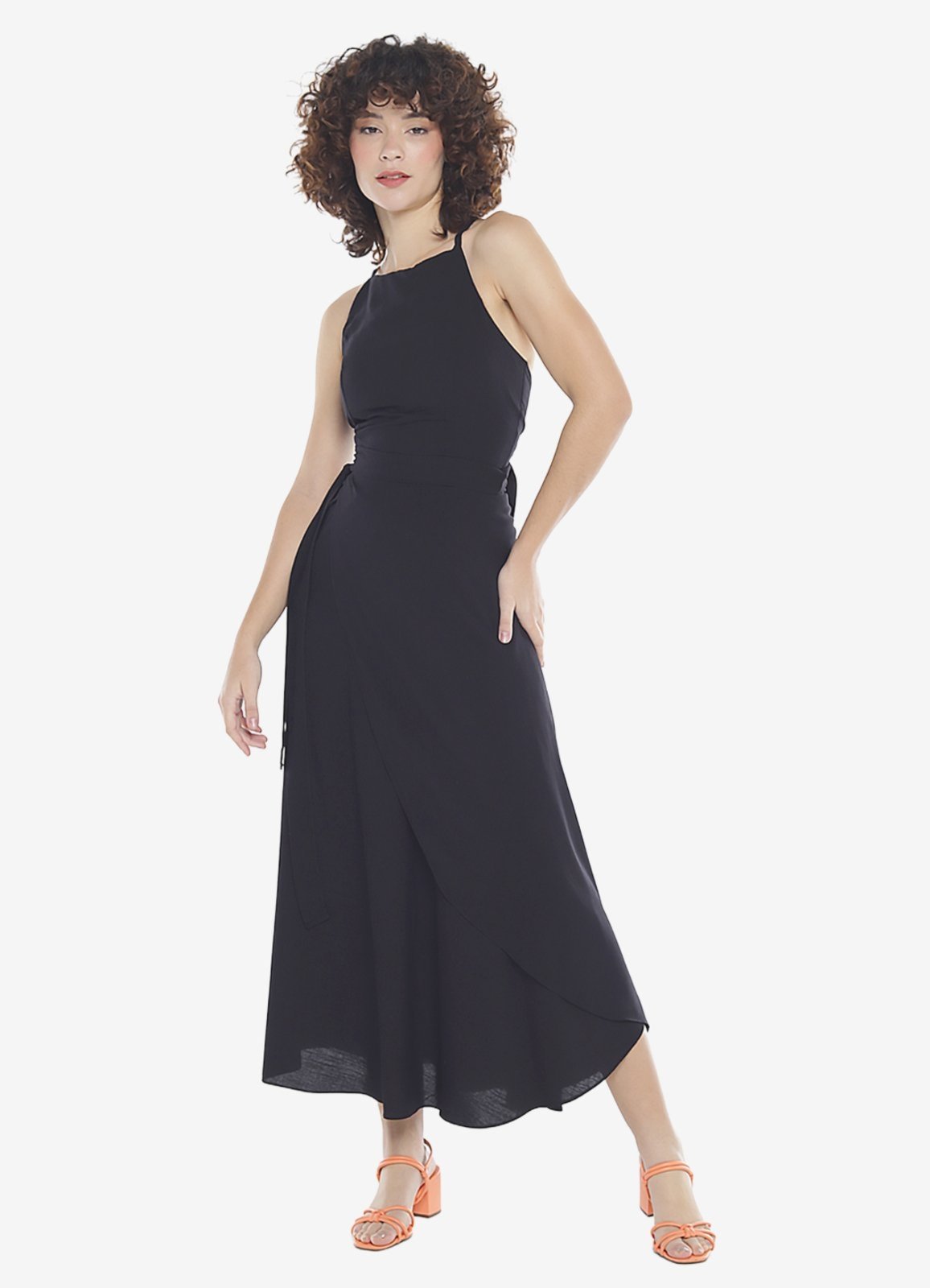 Conjunto Preto Saia Longa e Blusa com Bojo Transpassado