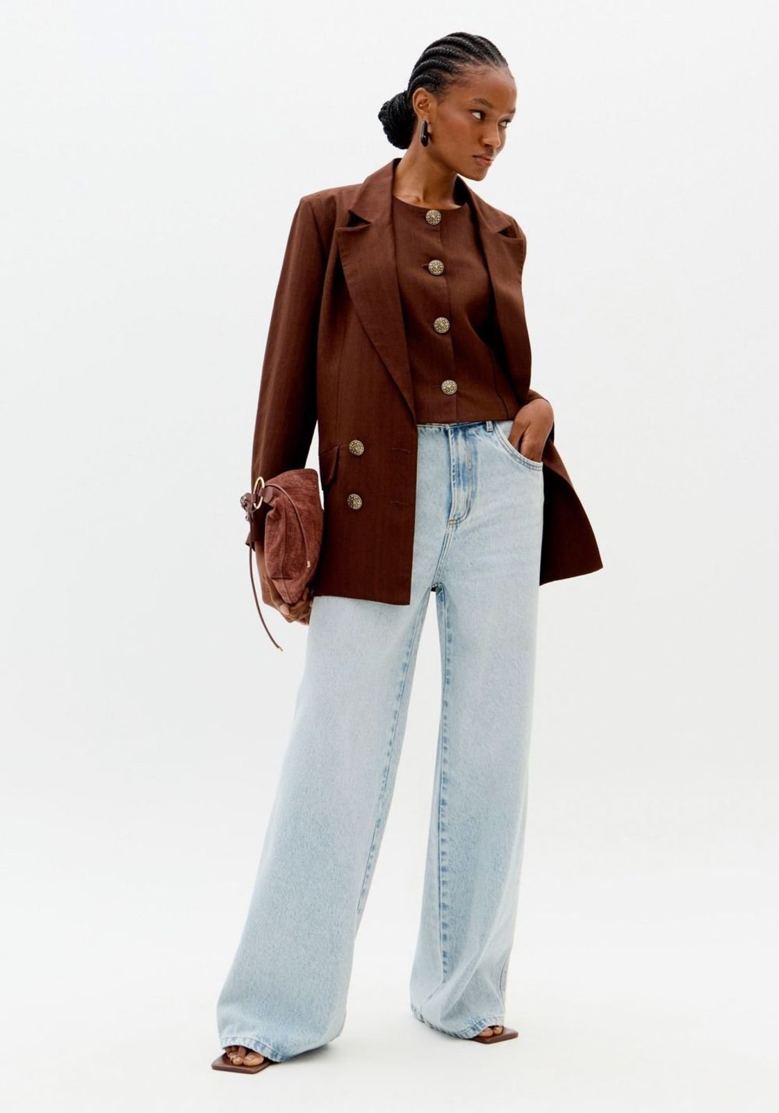 Calça Wide Leg Jeans Com Cintura Super Alta Lança Perfume