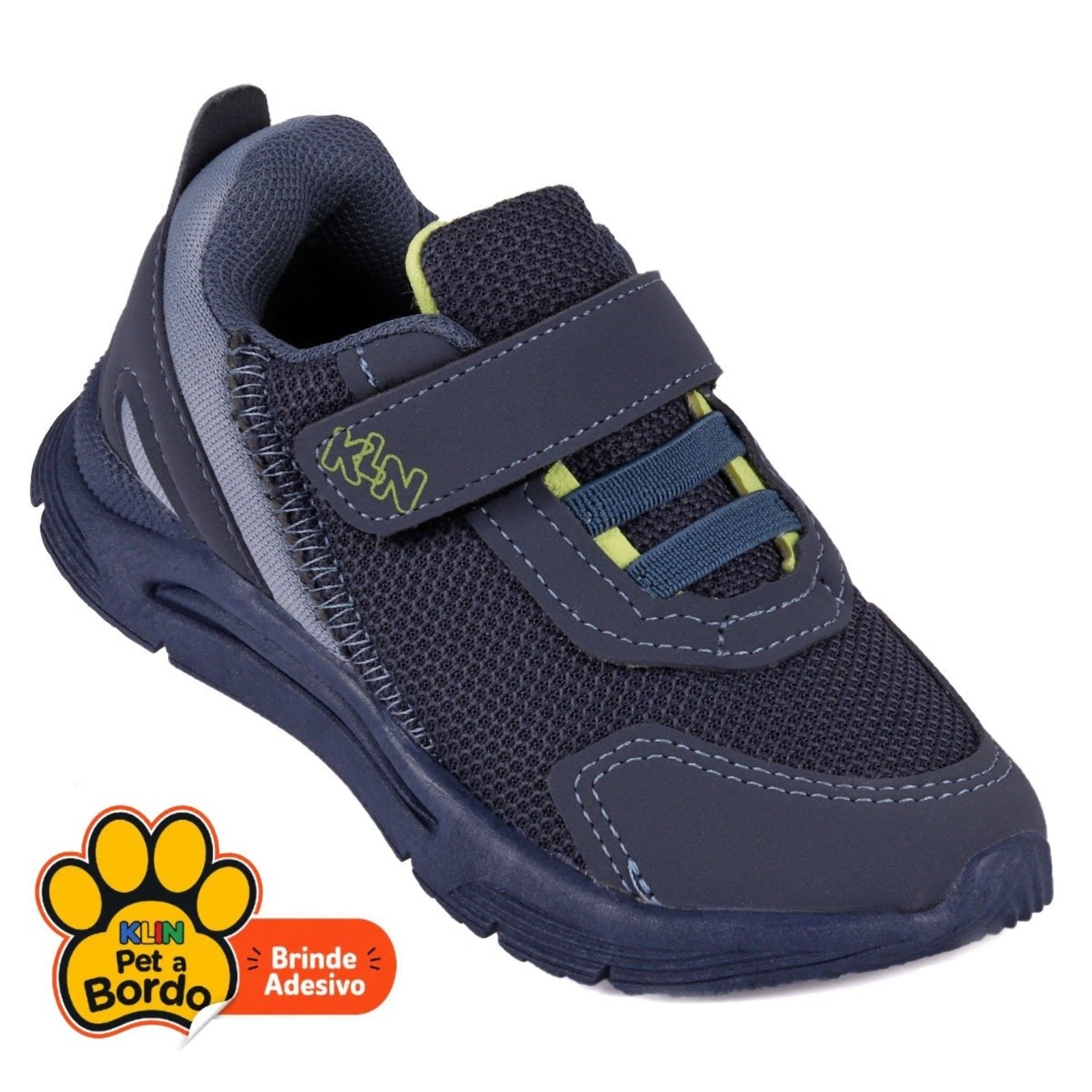 Infantil - Tênis Klin Escolar New Sport com Elástico e Tira Aderente - Chumbo/Azul