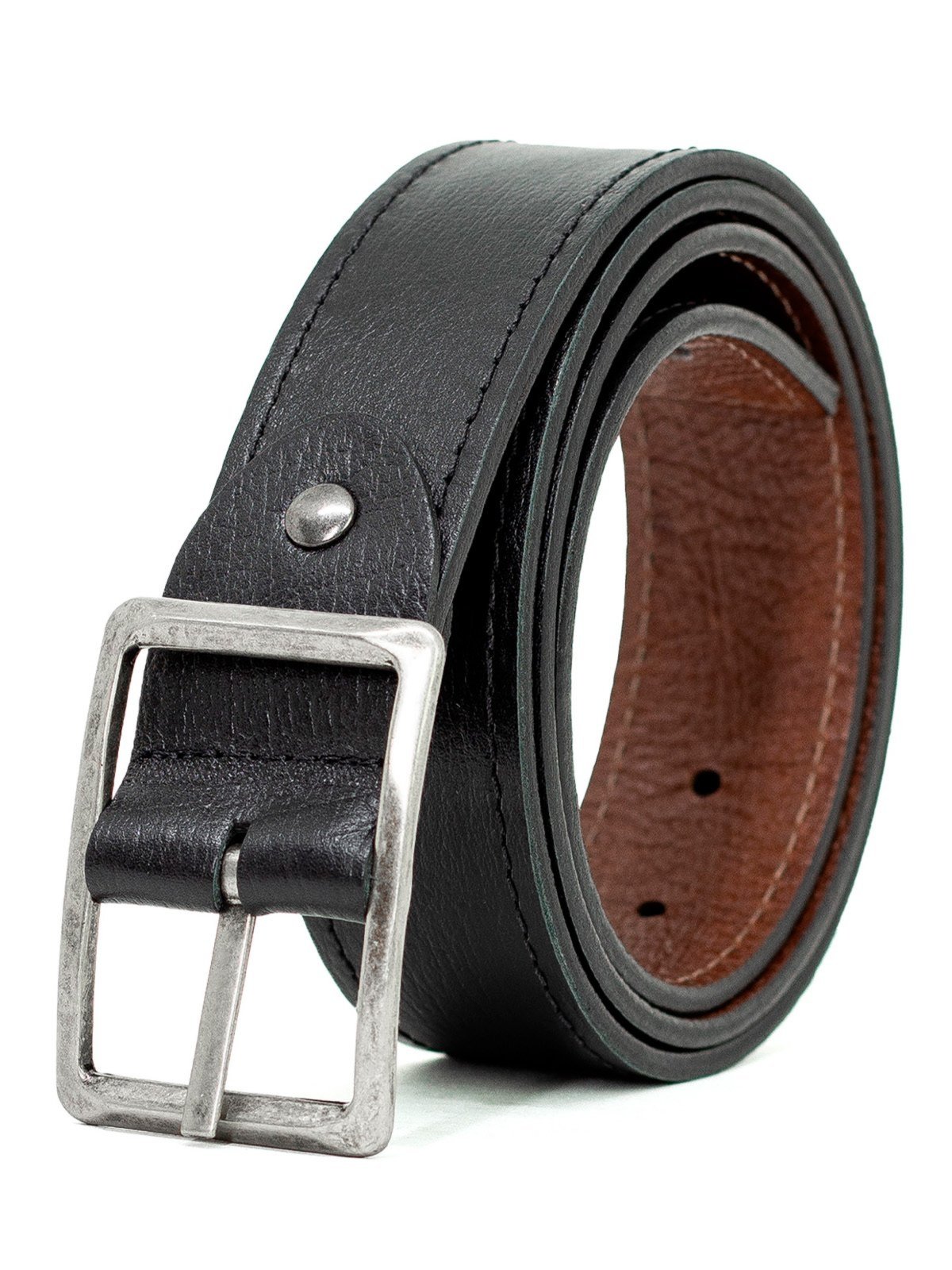 Cinto Masculino Democrata Casual Denim Couro Dupla Face Confortável Fivela Preto e Marrom Mouro