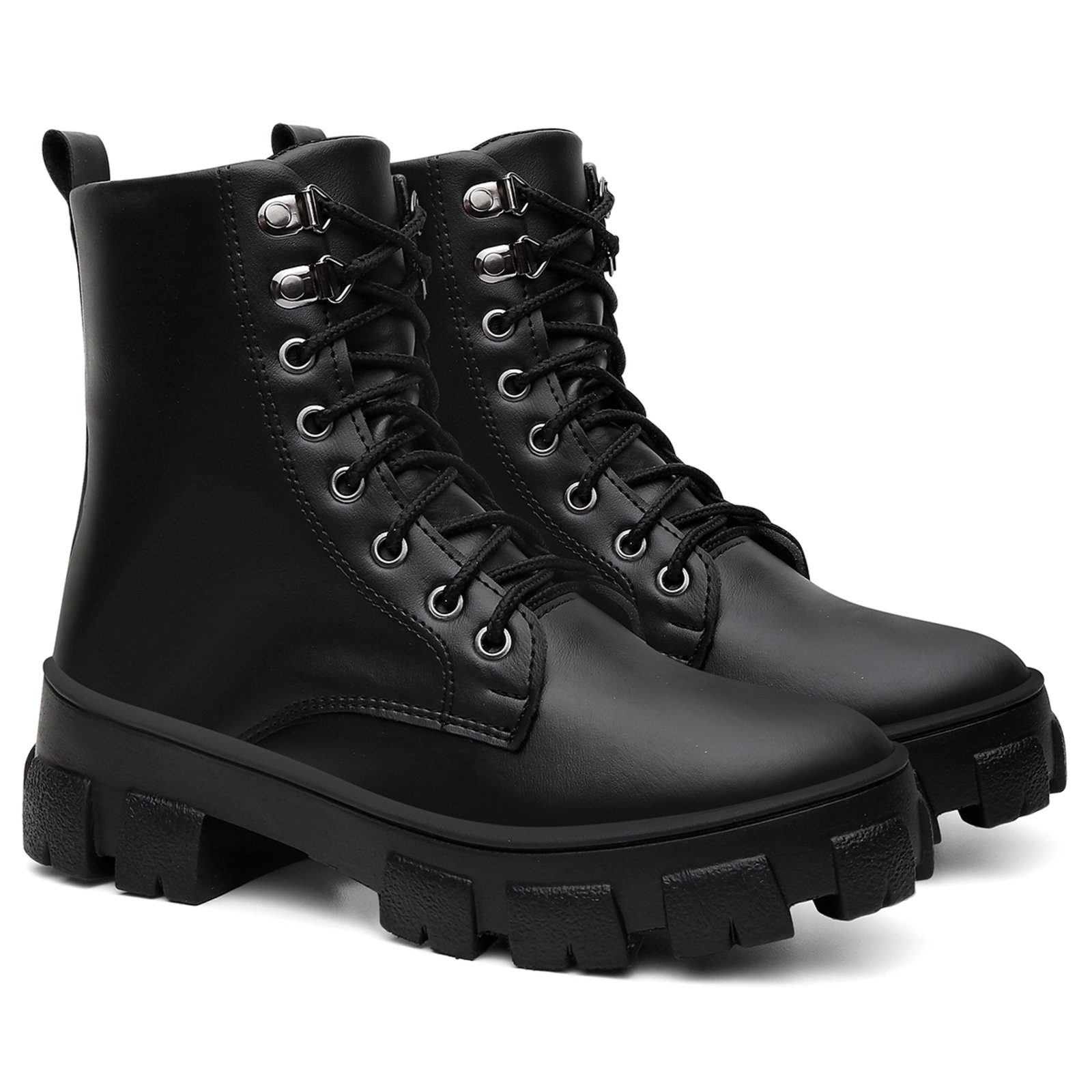 Bota Coturno Tratorado Preto Básico Estiloso Liso Lançamento Santa Rosa