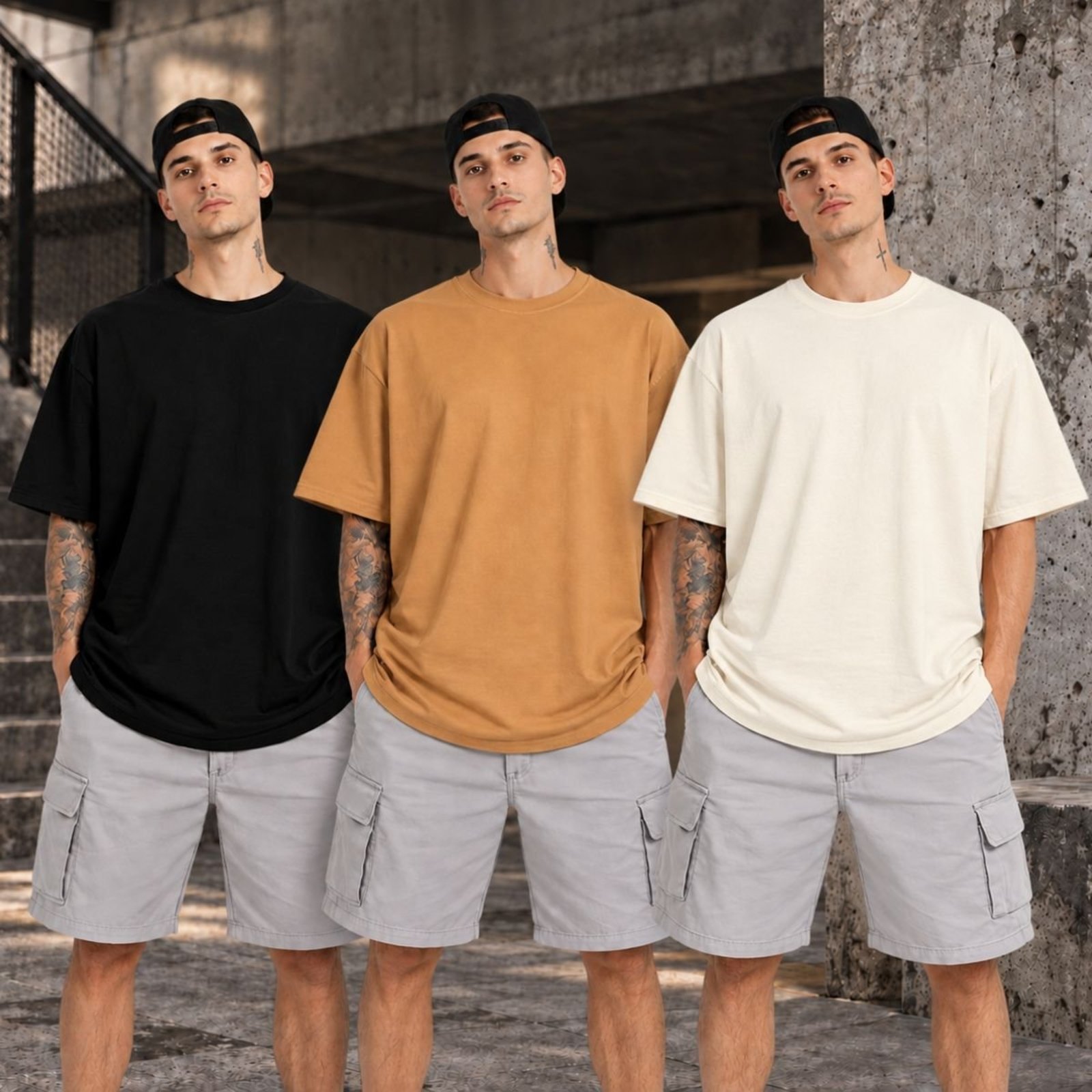 Kit 3 Camisetas Oversized Masculinas 100% Algodão Gola Redonda