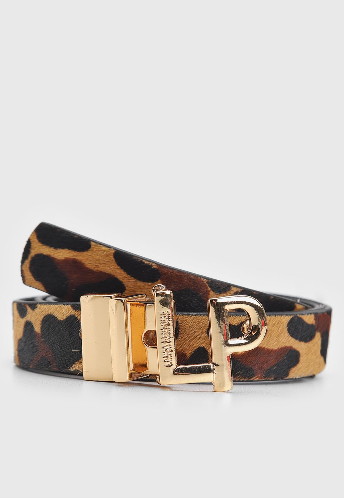 Cinto Lança Perfume Fivela Logo Animal Print Bege