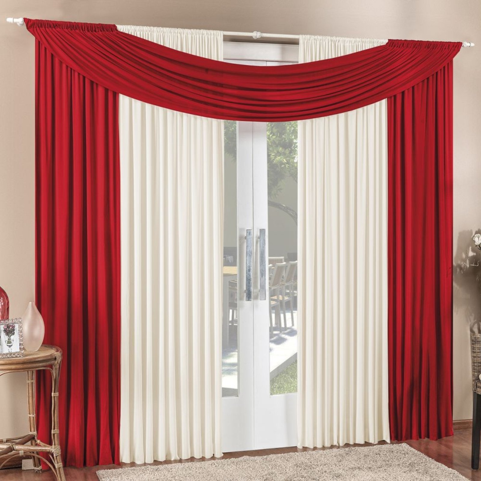 Cortina Tendência 4,00m x 2,50m para Varão em Malha Sala Quarto - Vermelha - 100% Poliéster