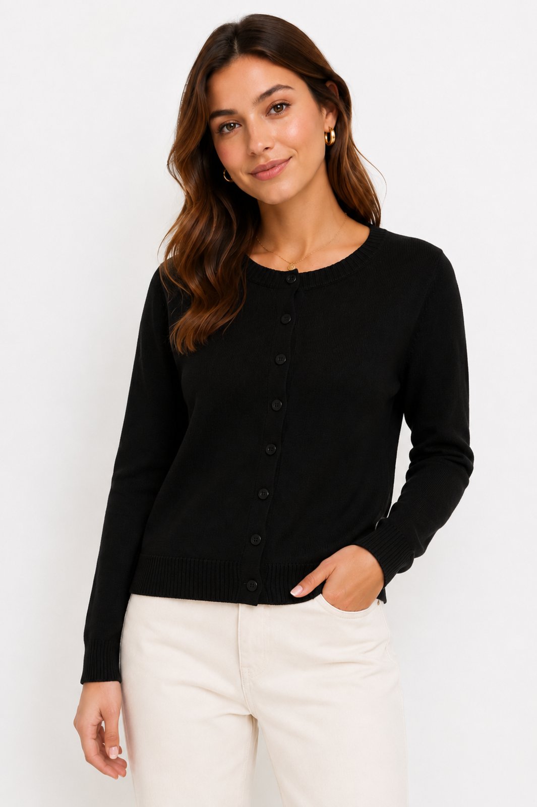 Cardigan Tricôt D Bell Outlet Fashion Botões Preto