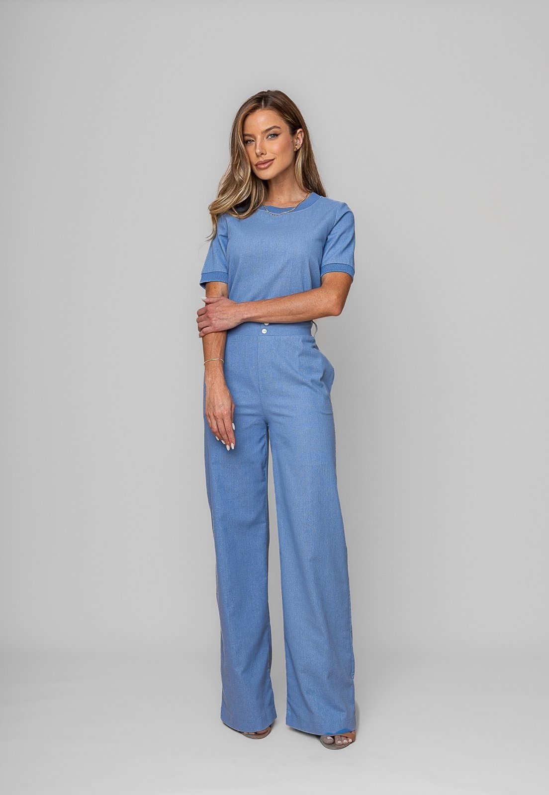 Blusa Alfaiataria Gola Ribana Manga Curta Salvatore Azul