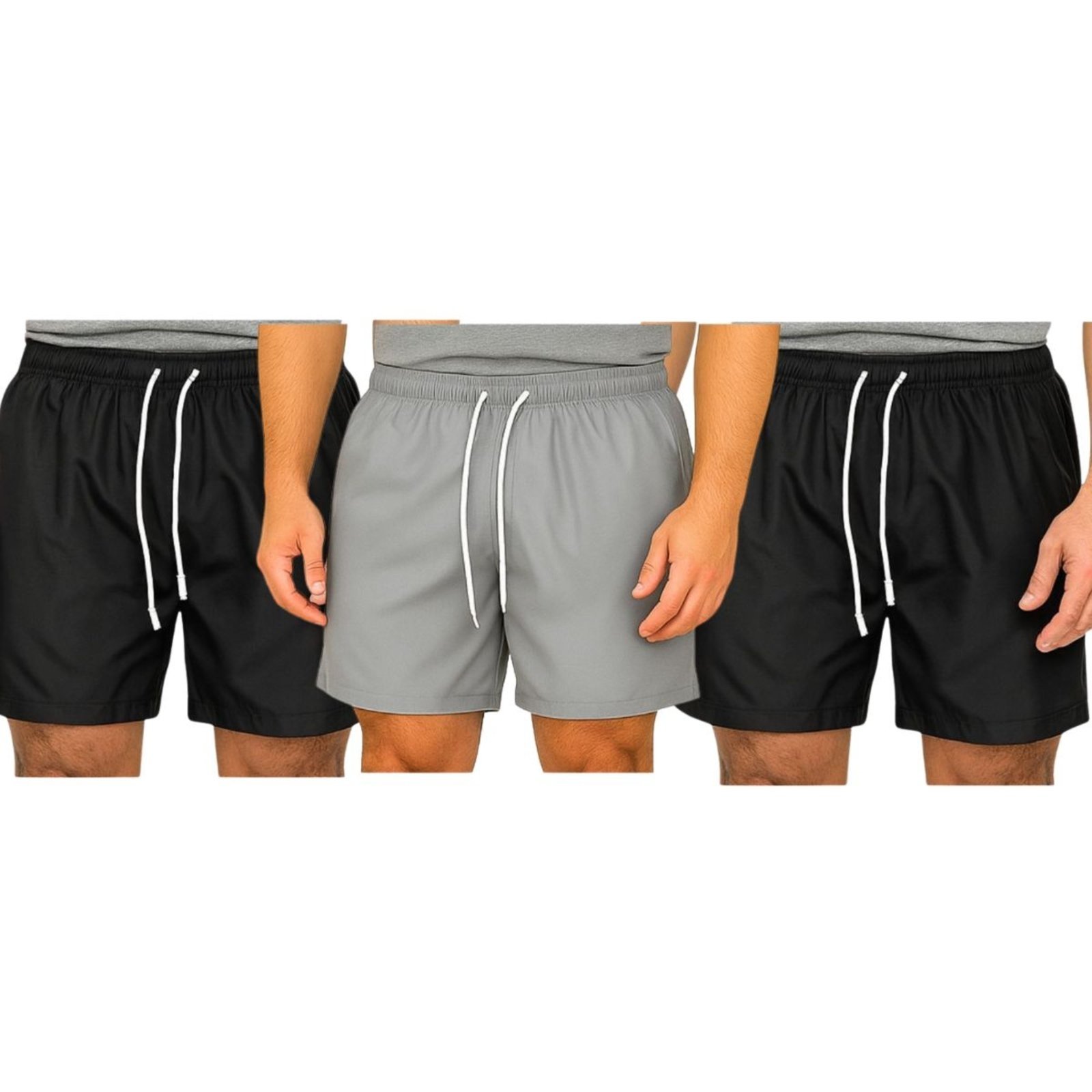 Kit 3 Bermudas Tactel Masculina FMF Esportiva Academia Praia Casual Cinza