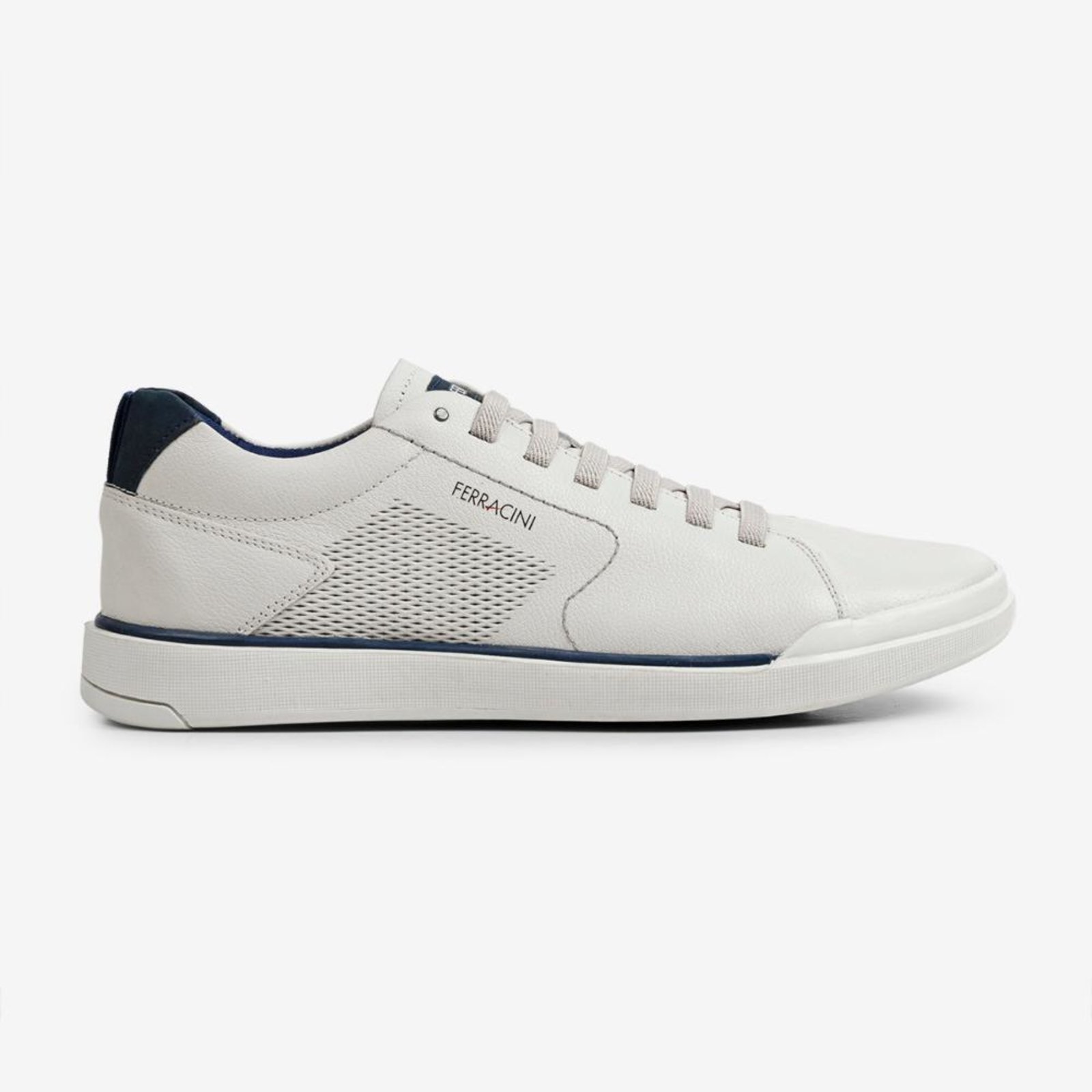 Sapatênis Masculino Couro Ferracini Calce Prático Elástico Esportivo Original Star Branco Azul 1055C