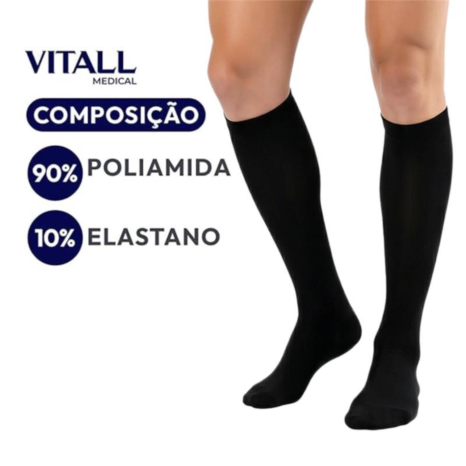 Vista 3 Meia Viagem de Avião Evita Trombose 3/4 Vitall Travel Média Compressão Com Ponteira Preta Unissex QLC SPORT bege QLC SPORT bege