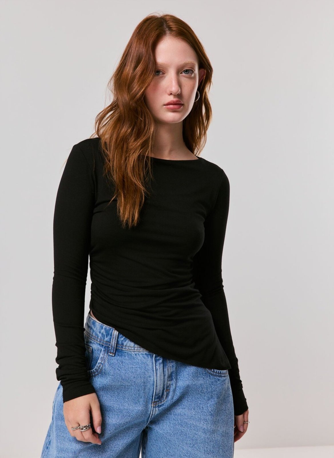 Blusa Manga Longa Franzido Lateral