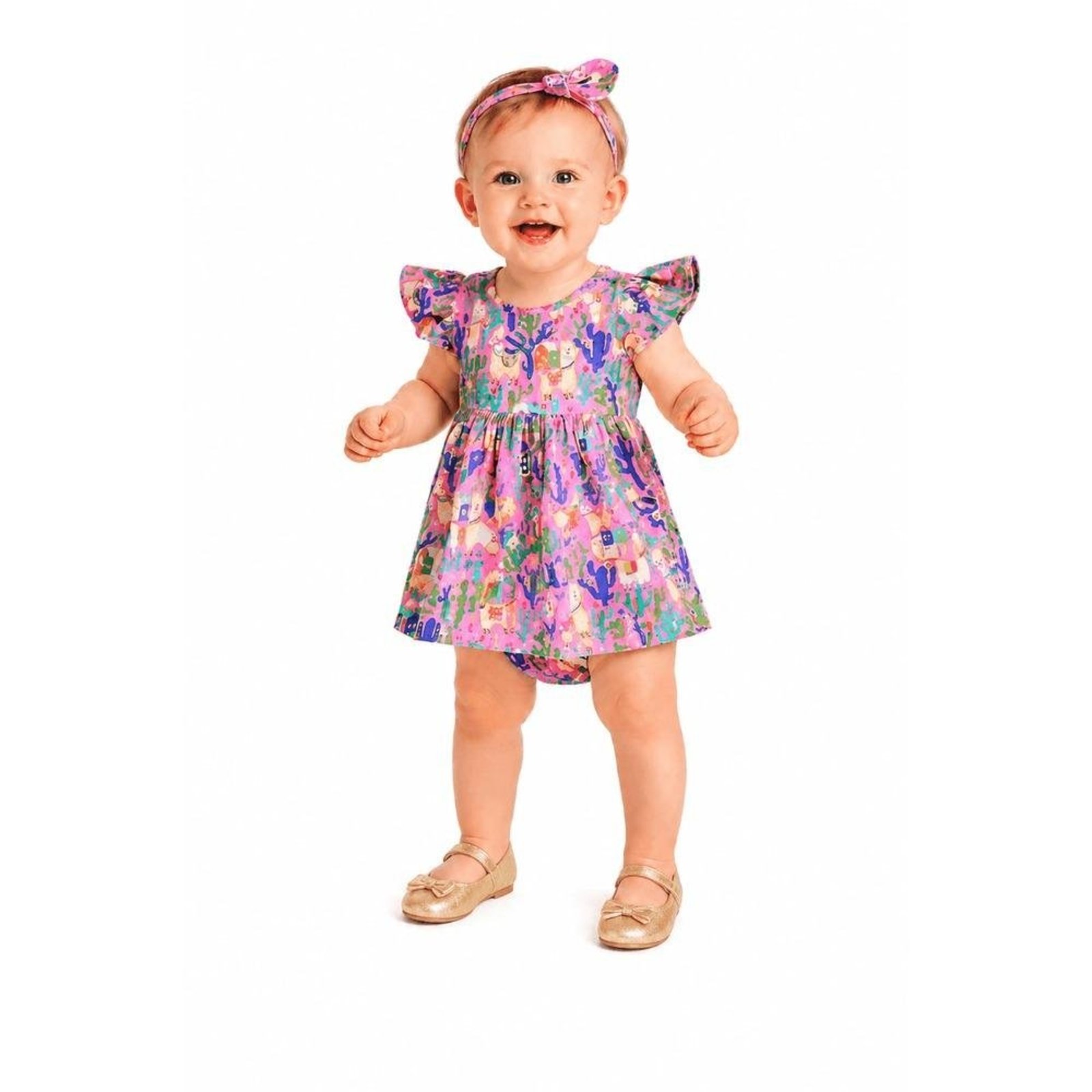 Infantil - Vestido e Calcinha Vila de Alinhavos Alphabeto Rosa