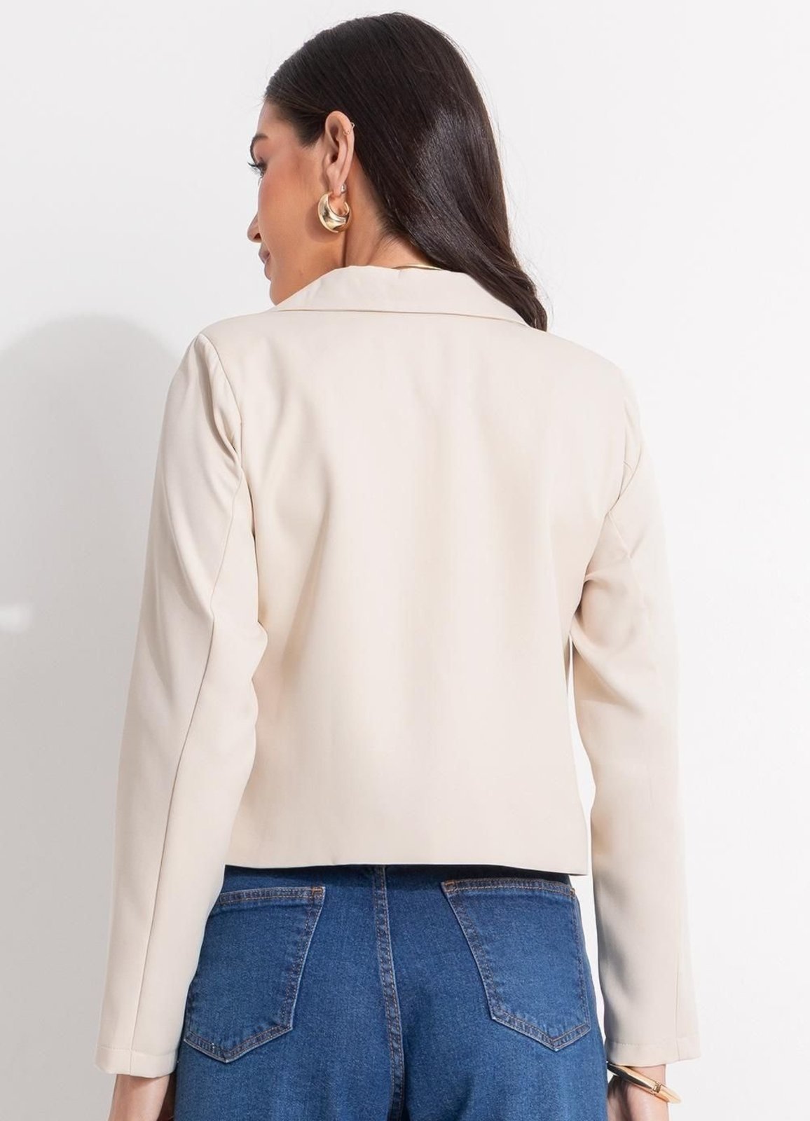 Vista 3 Blazer Em Crepe Plano Quintess Bege Claro marrom Quintess marrom