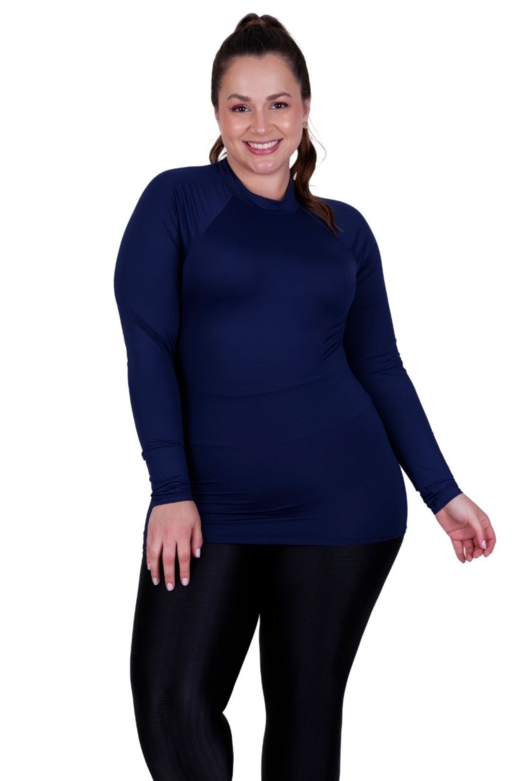 Blusa Plus Size Proteção Solar UV 50+ Terra e Mar Camisa Térmica Segunda Pele Frio e Calor Feminina Inverno Frio Marinho