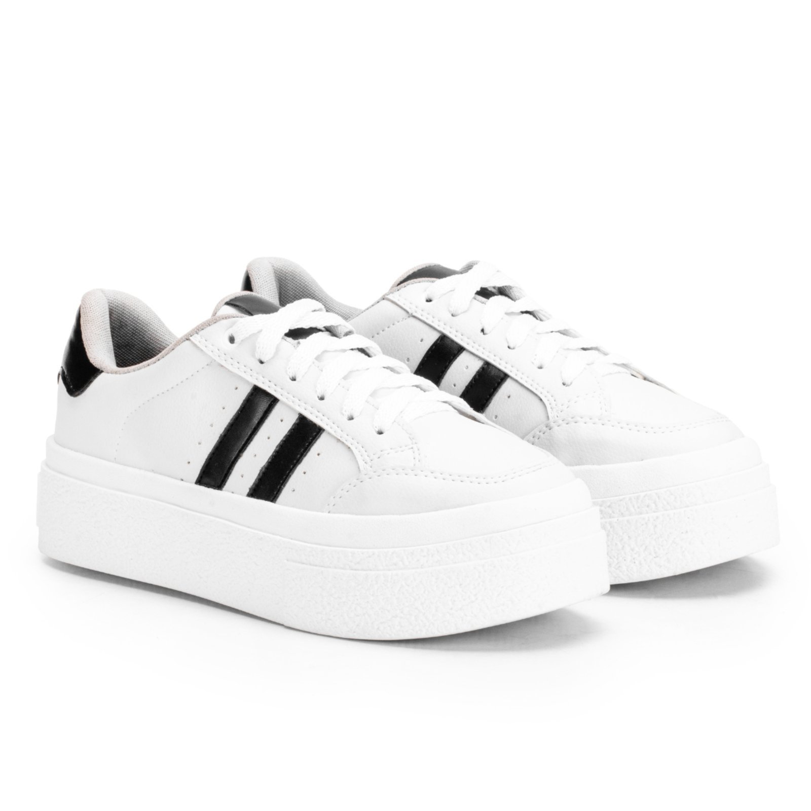 Tenis Feminino Sapatenis Estilo Shoes Sola Alta Listras Preto Original Casual
