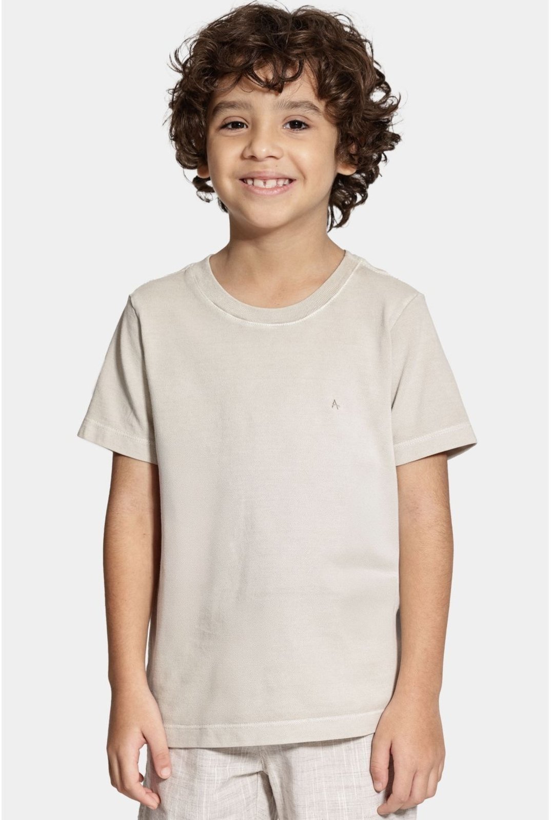 Infantil - Camiseta Aramis Piquet Estonada Manga Curta Bege