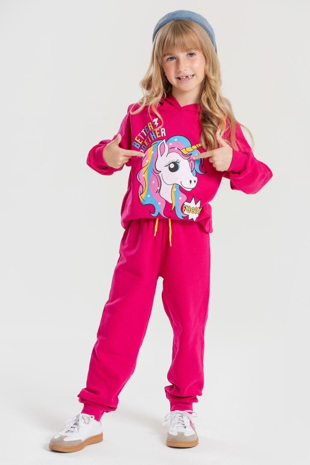 Infantil - Conjunto Moletom Peluciado Feminino Unicórnio Faella - Pink
