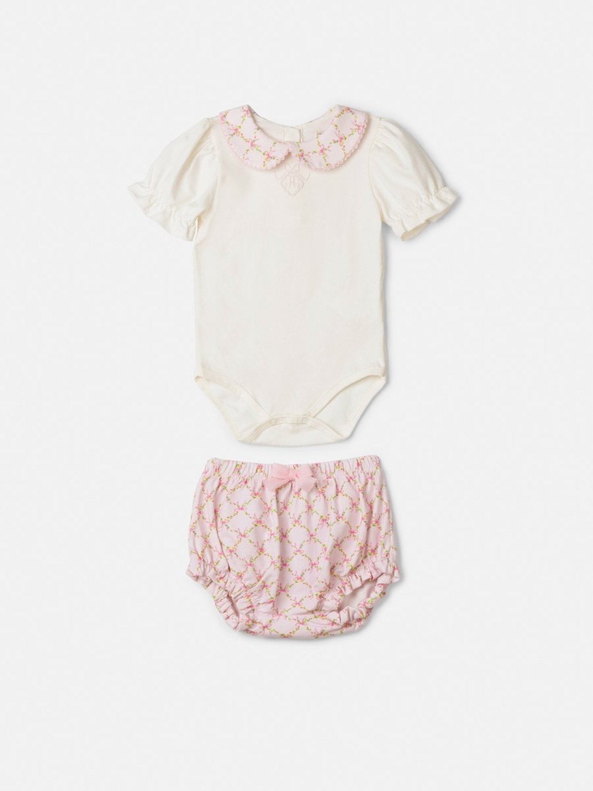 Infantil - Conjunto Body e Short com Grid Floral e Golinha