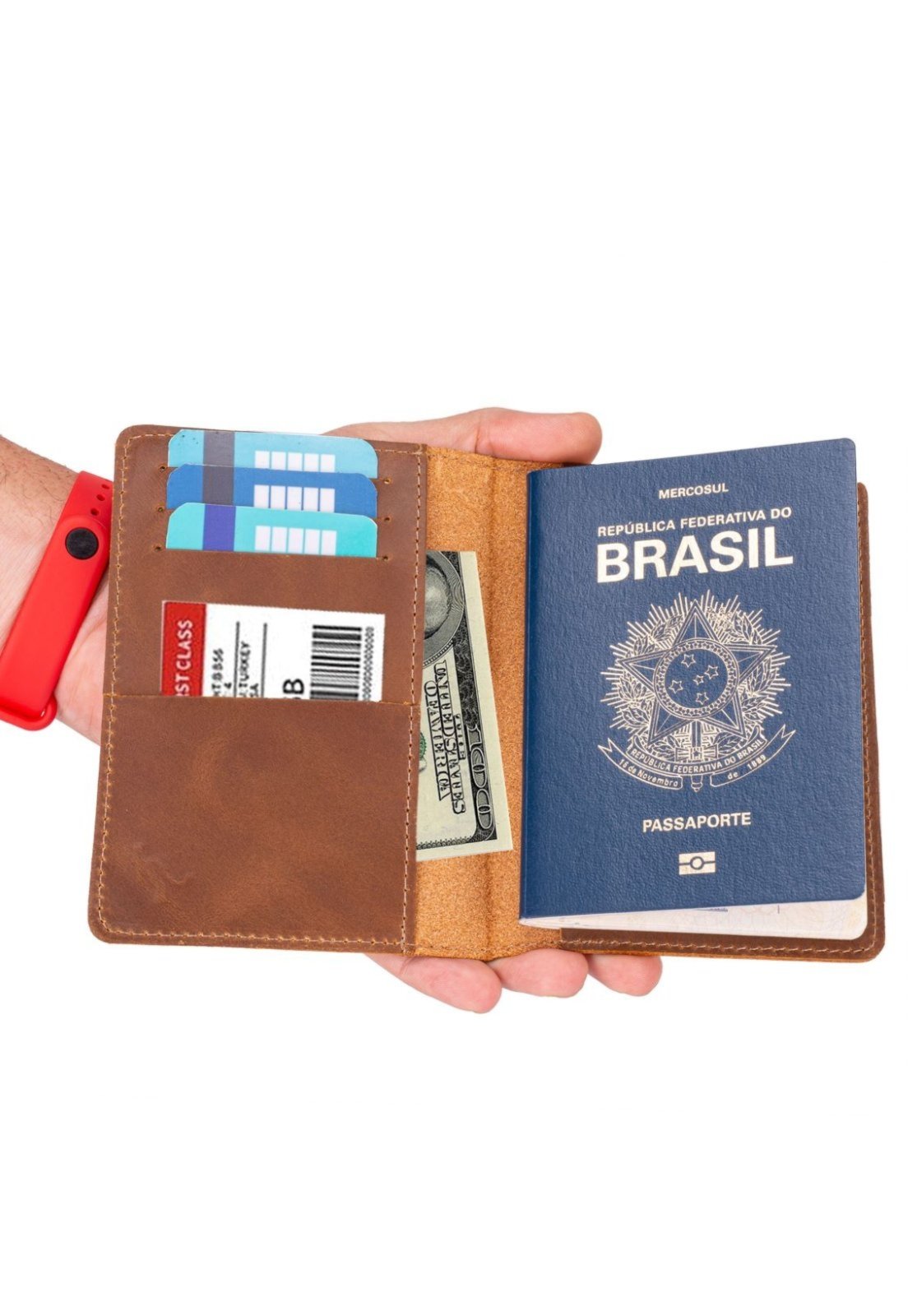 Porta Passaporte Documentos Cartões/cédulas Ello Griff Couro Legítimo Marrom
