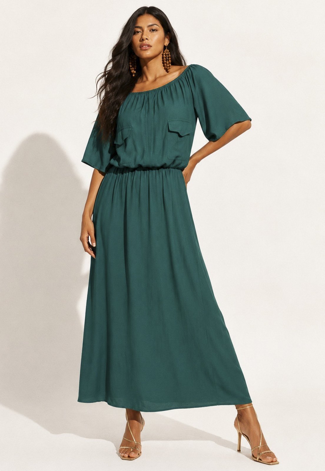 Vestido Midi Amazonia Vital Viscose Ciganinha Verde