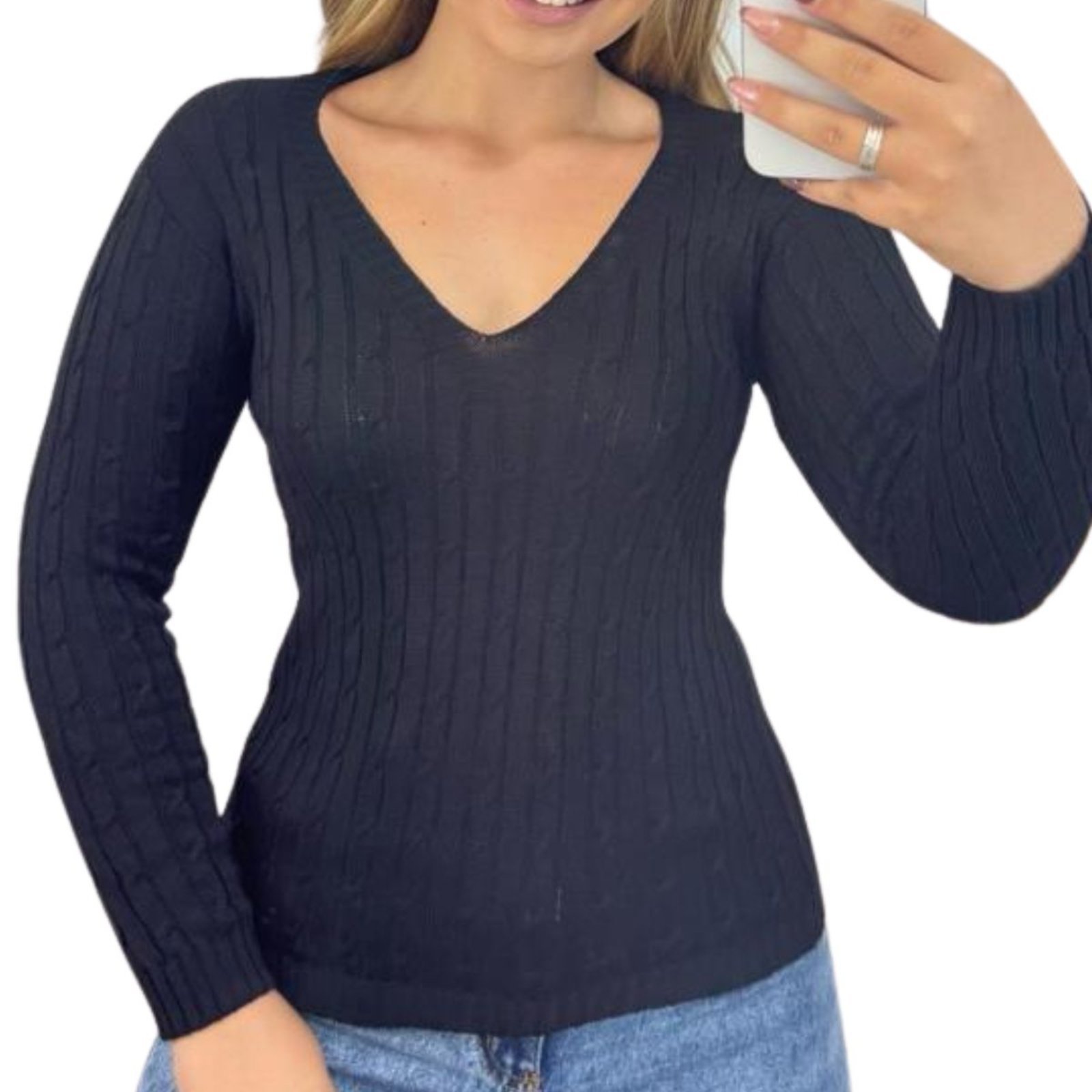 Vista 3 Blusa Suéter Feminino Industrie de Tricô Manga Longa azul marinho Industrie azul marinho
