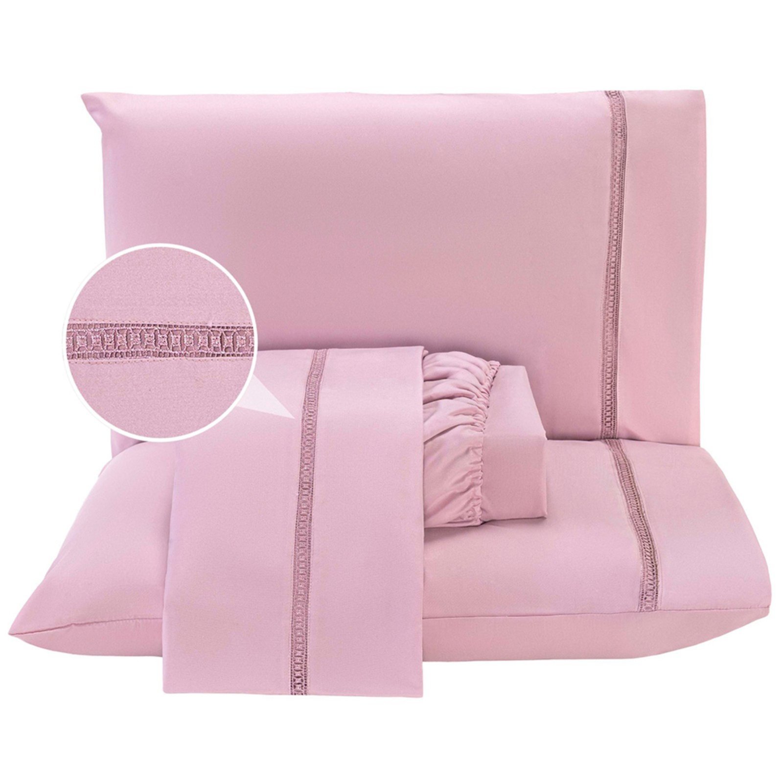 Jogo de Cama Lençol Queen Luxuria Percal 300 Fios 4 Peças - Rosê - 100% Poliéster