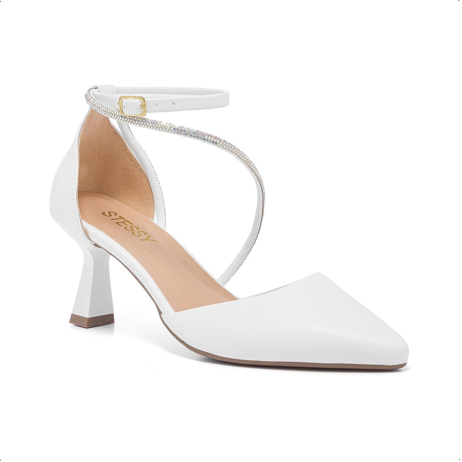 Vista 3 Scarpin Feminino Stessy Salto Taça Bico Fino Elegante Strass Luxo Stessy Shoes preto Stessy Shoes preto