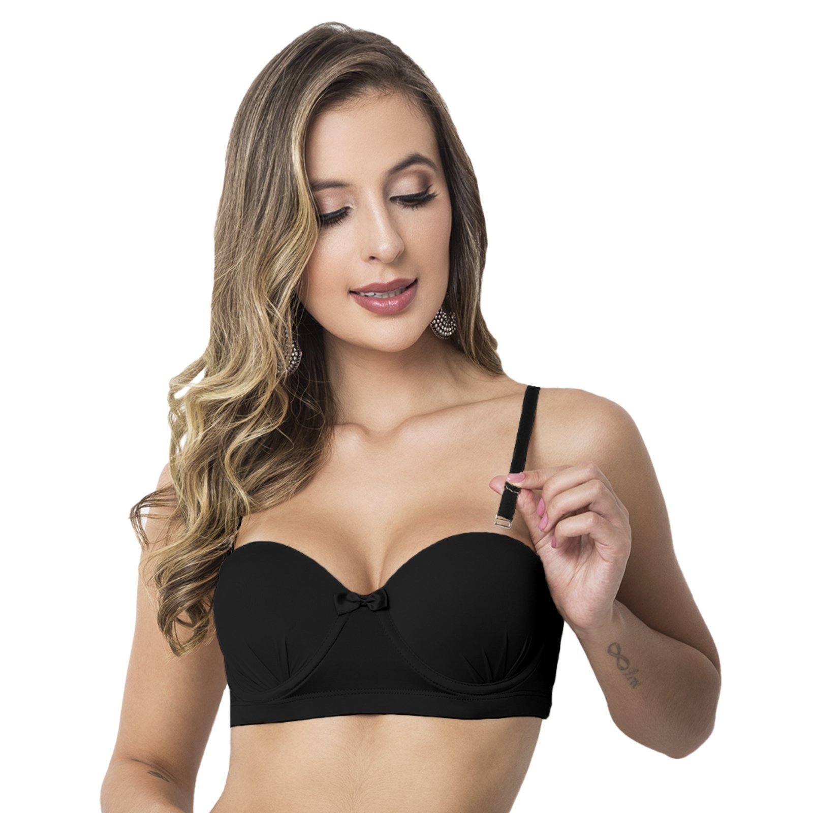Vista 2 Soutien Gabi Lingerie com Bojo Lingerie Tomara que Caia Alças Removíveis Microfibra Sensual Feminina branco Gabi Lingerie branco