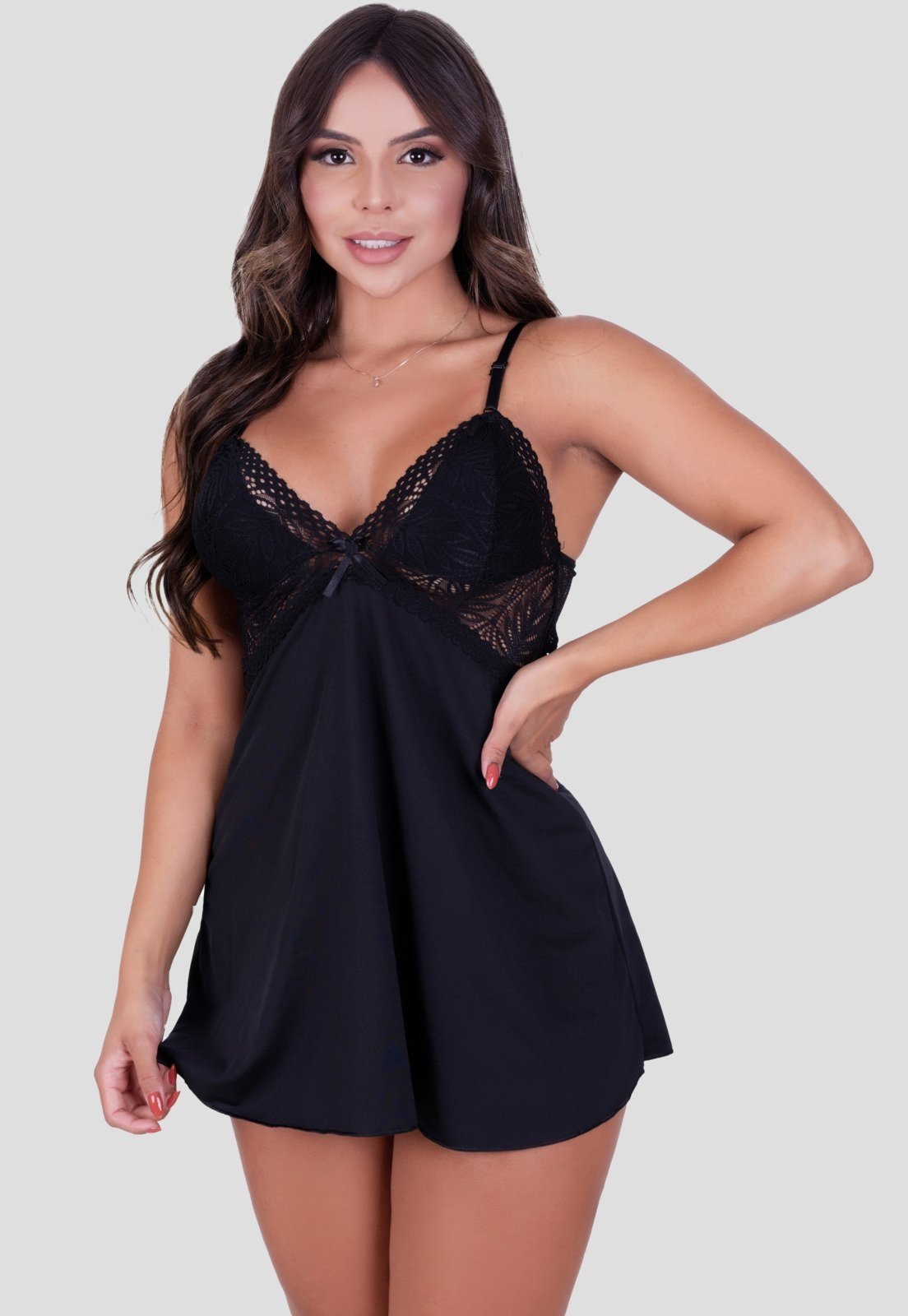 Camisola Decote Costas com Renda MdMix Preta