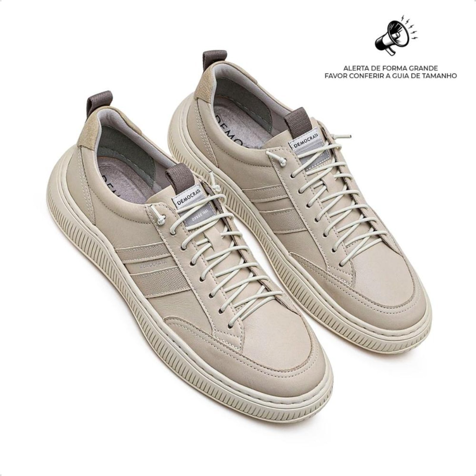 Vista 3 Tênis de Couro Democrata Masculino Denim Vibe 625101 Bege bege denim DEMOCRATA bege denim