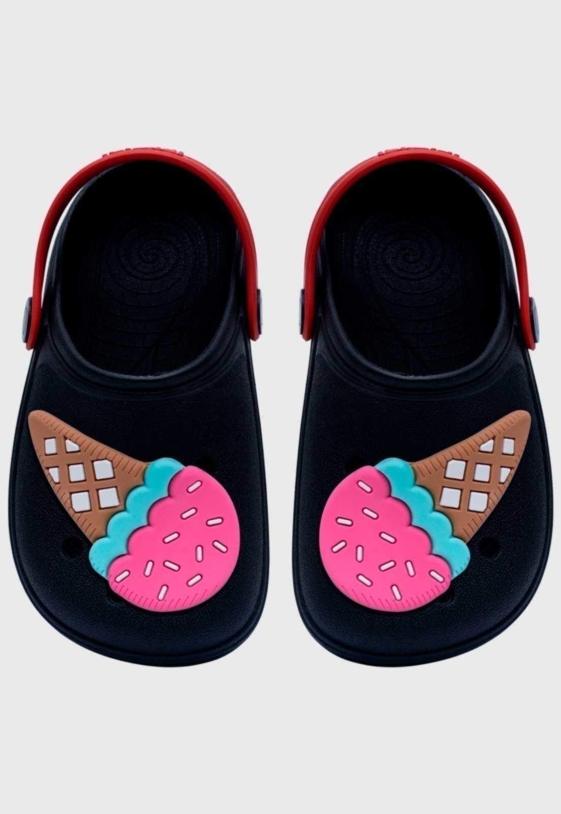 Vista 3 Infantil - Babuche Feminino Pópidi Menina Sorvete preto Pópidí preto