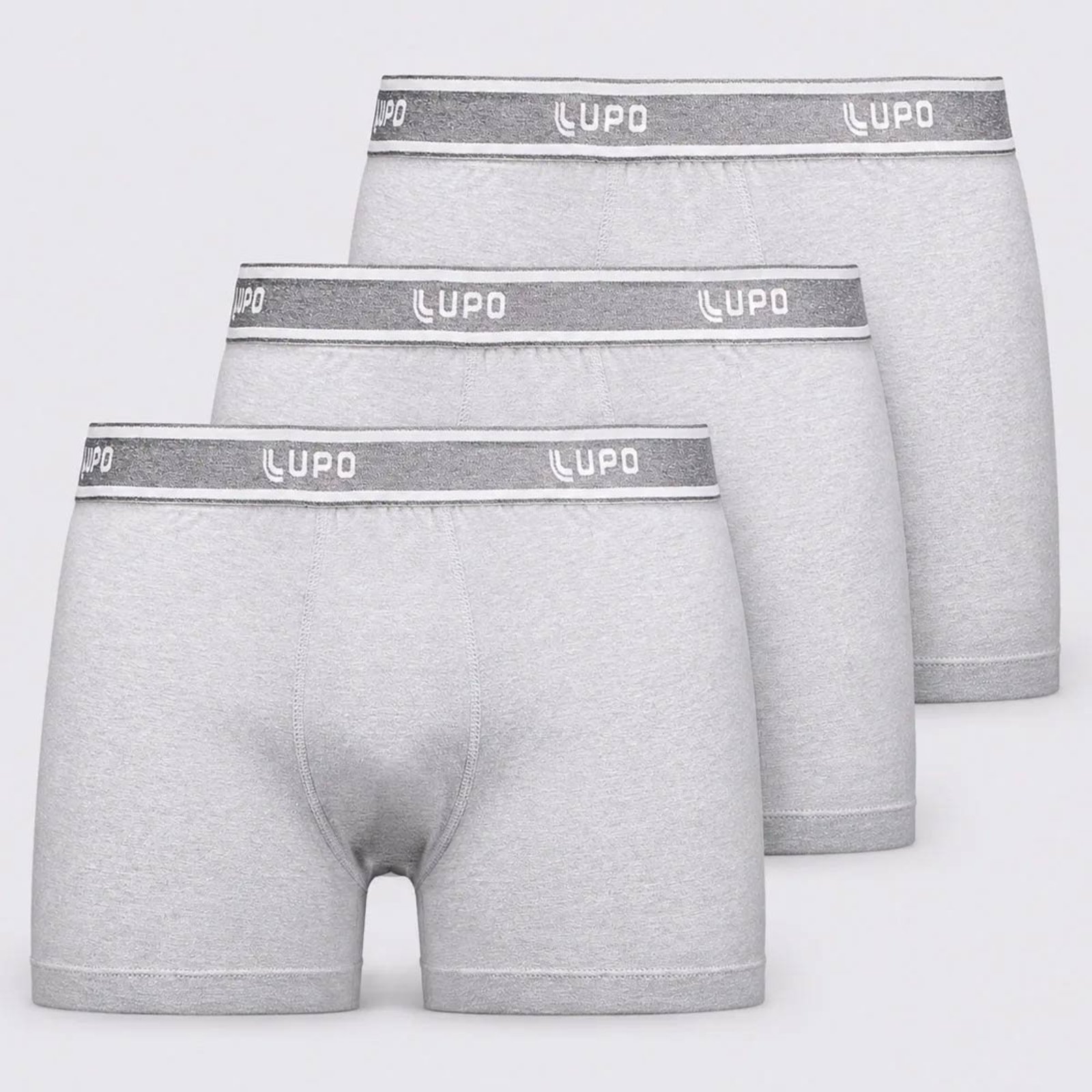 Kit 3 Cuecas Boxer Lupo Basic Algodão com Elastano Cinza e Branco