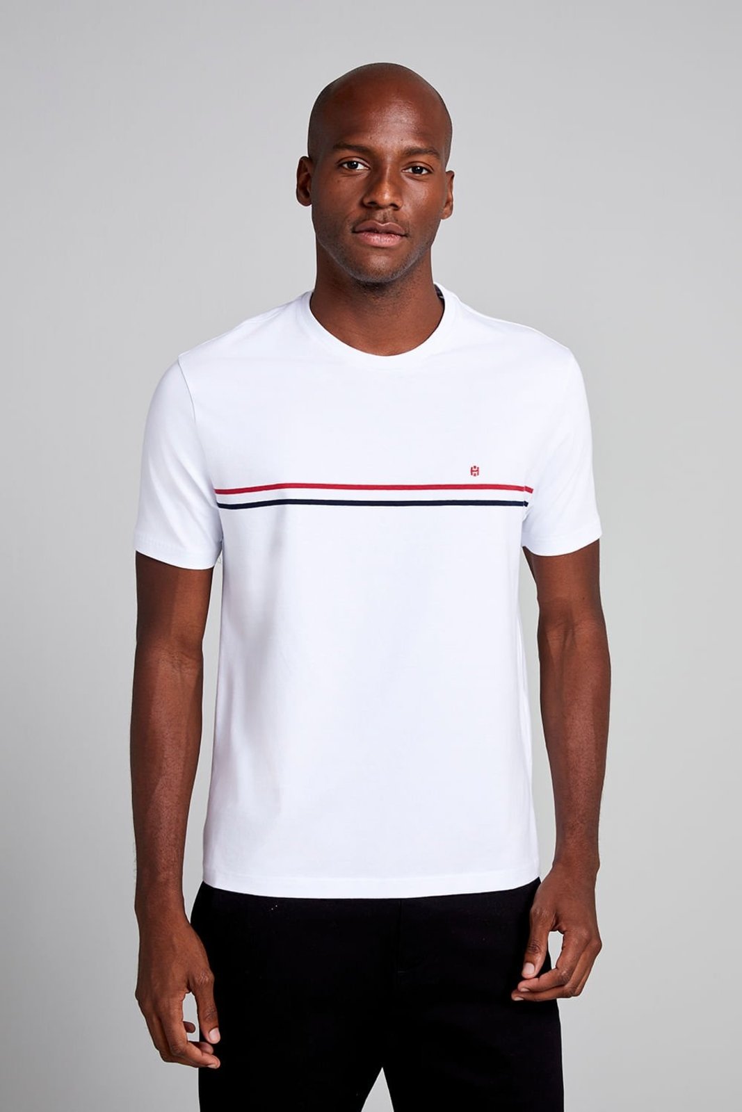 HIGHSTIL Camiseta Malha Comfort - Branco / Azul Marinho