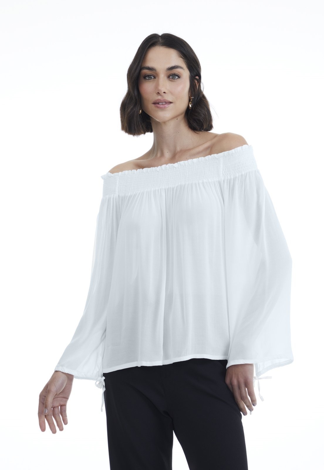 Vista 3 Blusa Viscose Traymon Ombro A Ombro Off White off-white white Traymon off-white white