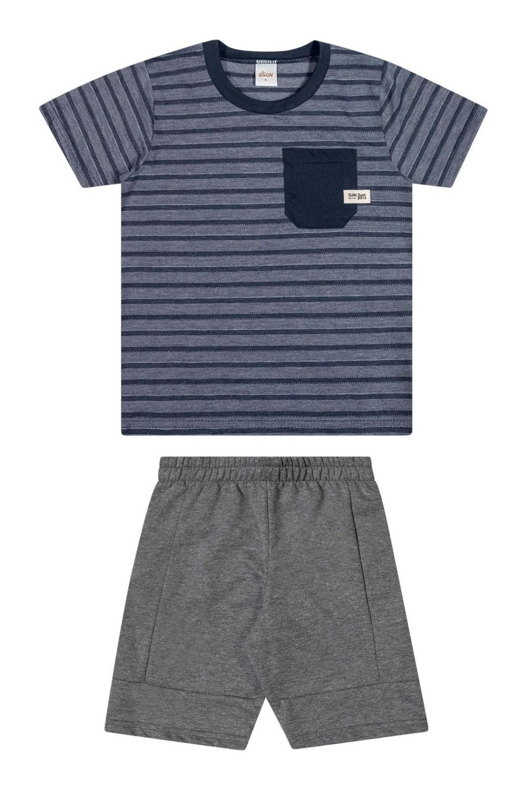 Vista 2 Infantil - Conjunto Menino Malha Rajada Elian azul Elian azul