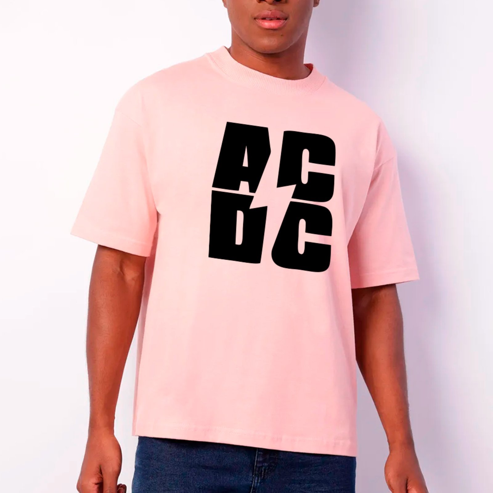 Vista 2 Camiseta Ousy Básica AC DC Logo Simples Rock And Roll Unissex branco ousy branco