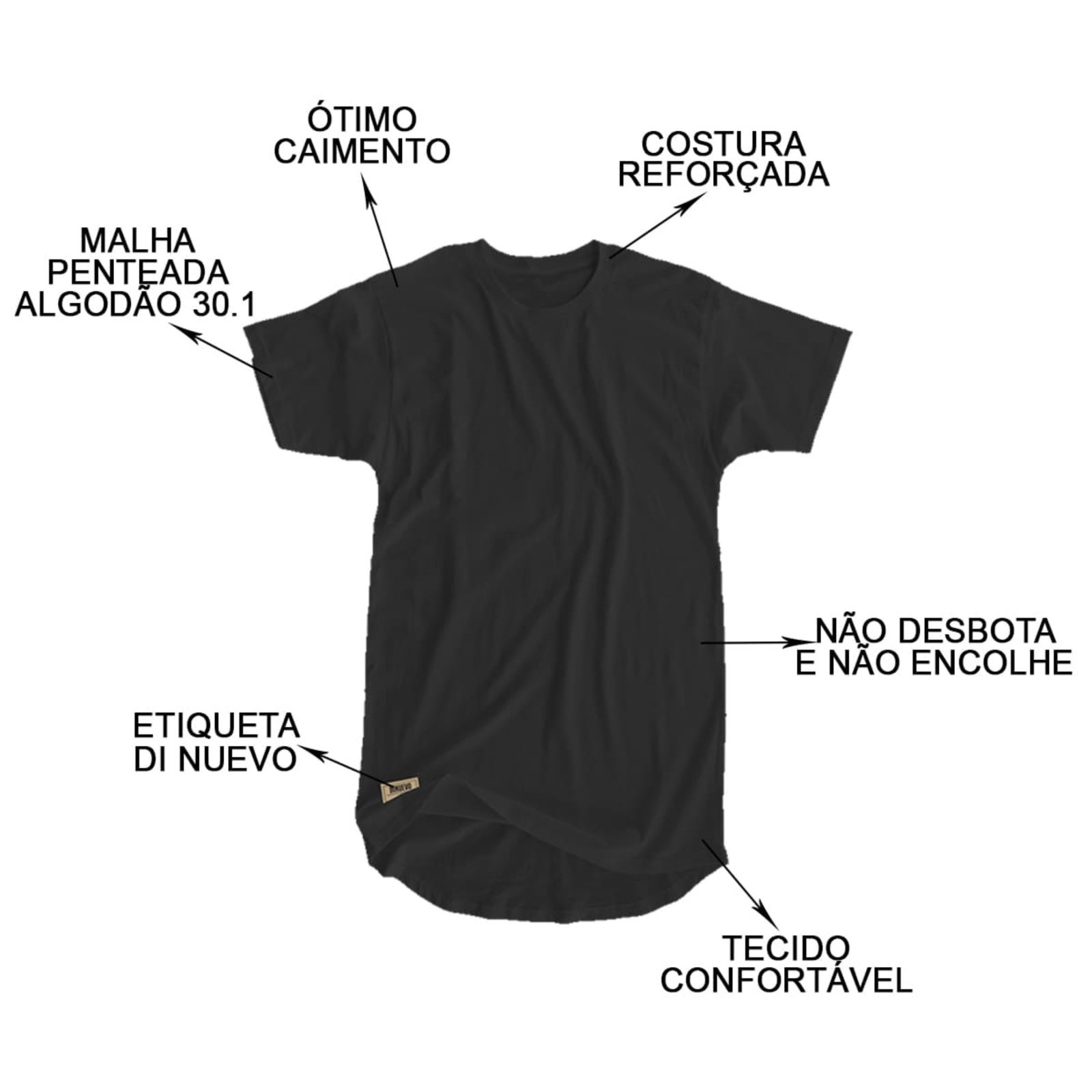 Vista 3 Kit Camisetas Longline Corte Alongado Marca DNV Di Nuevo multicolorido Di Nuevo multicolorido
