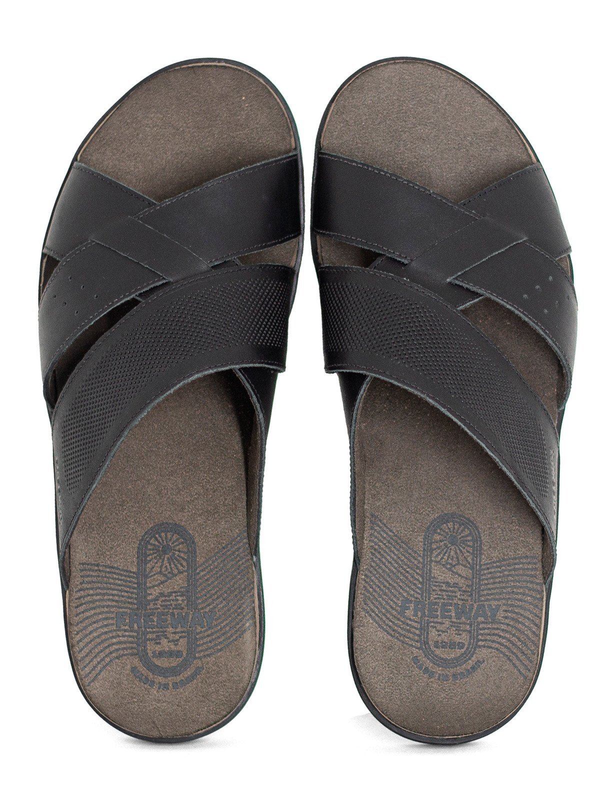 Sandália Masculina Freeway Casual Canastra2 Couro Chinelo Confortável Preto Evolution