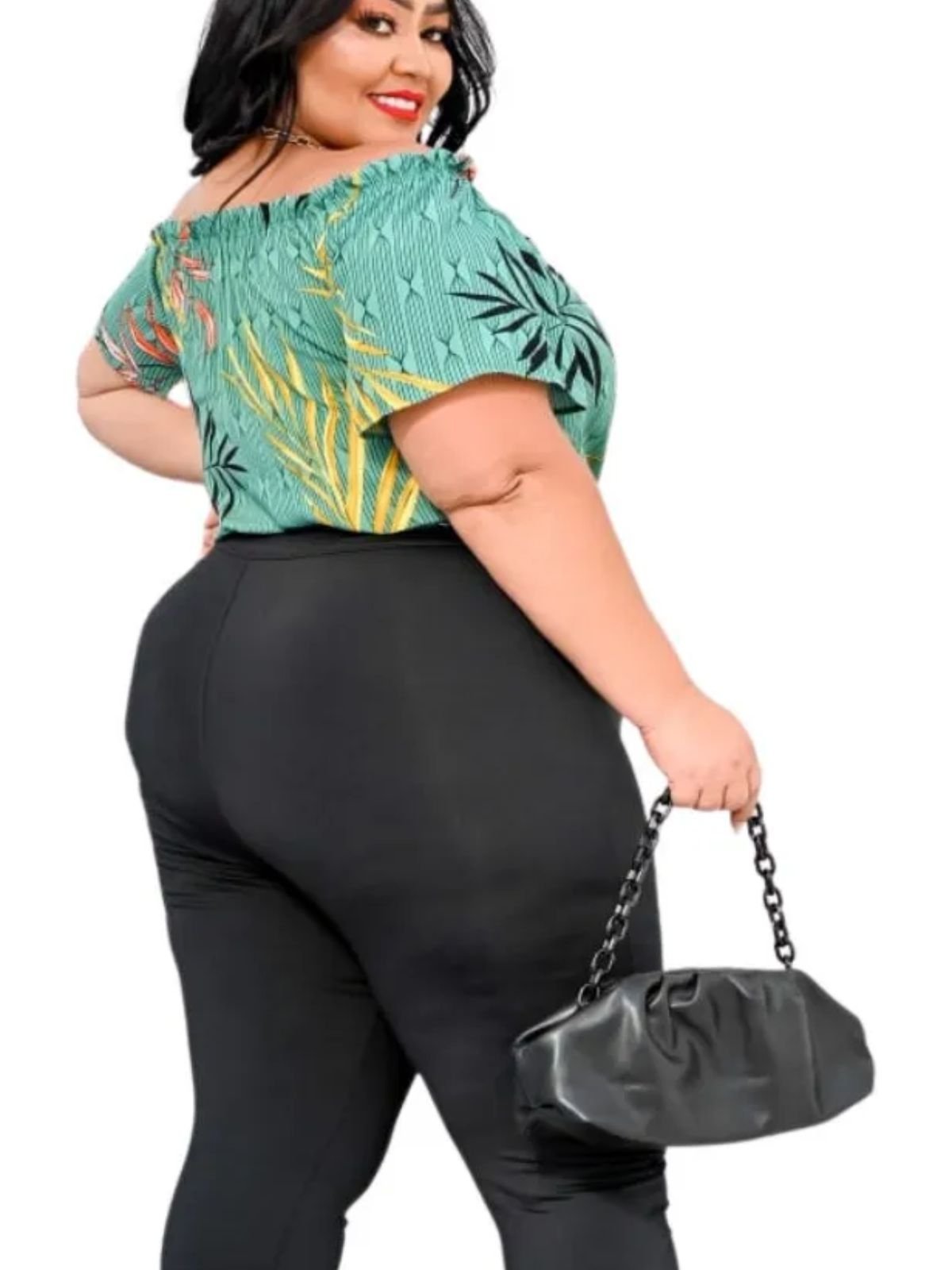 Vista 3 Calça Summer Body Viscolycra Legging Plus Size Feminina Botões Frente preto Summer Body preto