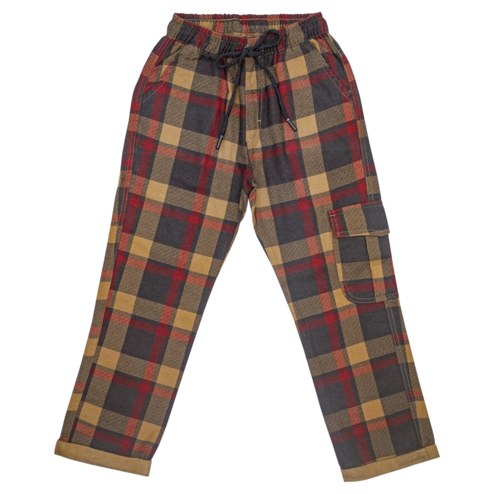 Infantil - Calça Juvenil Look Jeans Flanela Xadrez Ferrugem