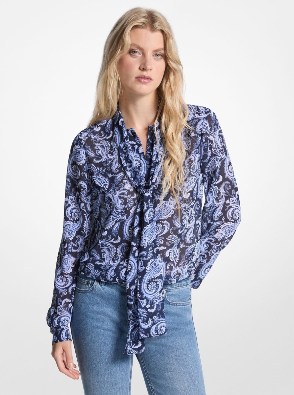 Vista 2 Blusa Paisley Georgette Mf540i8jxp428 Michael Kors azul Michael Kors azul