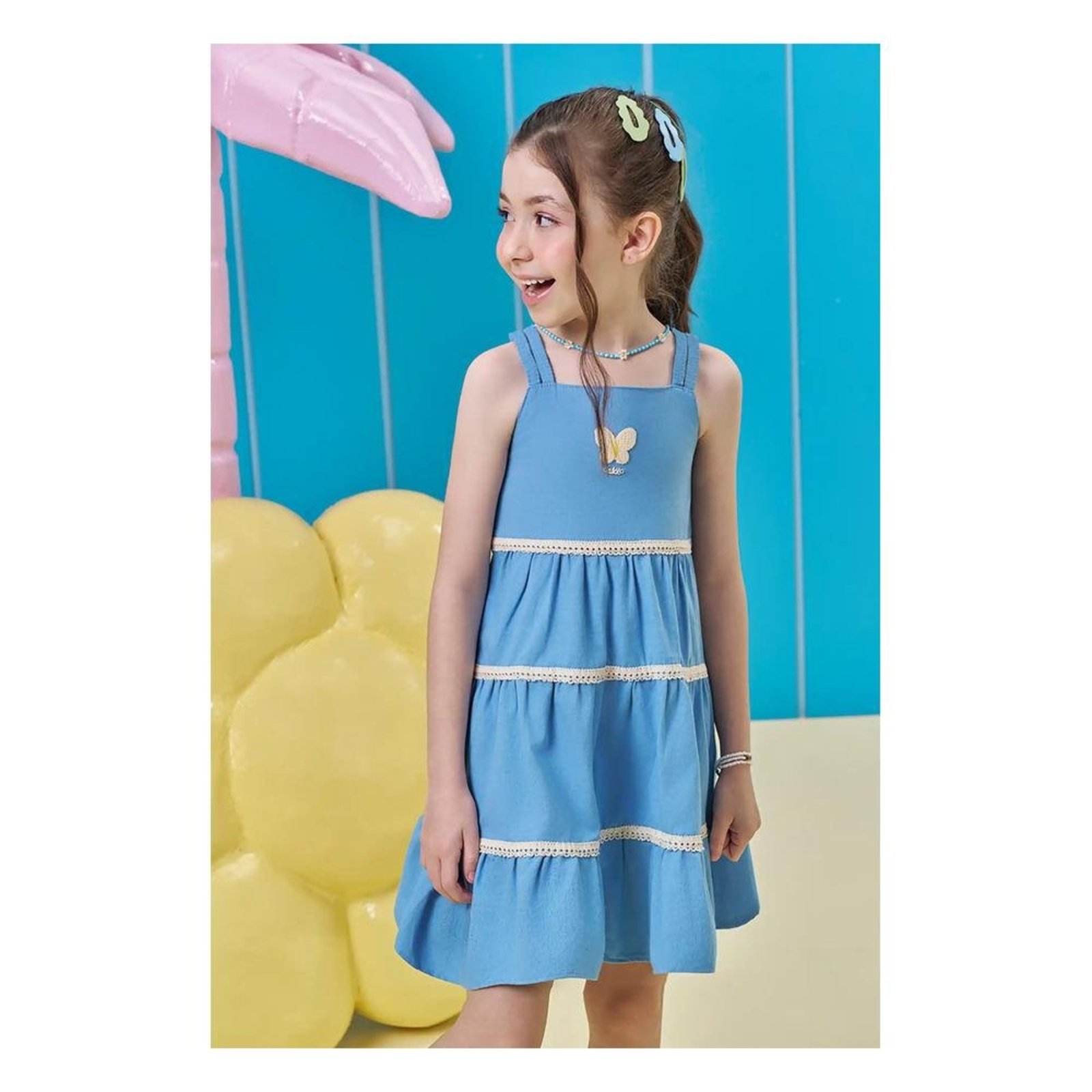 Infantil - Vestido Jeans Babados KUKIE 10 Azul