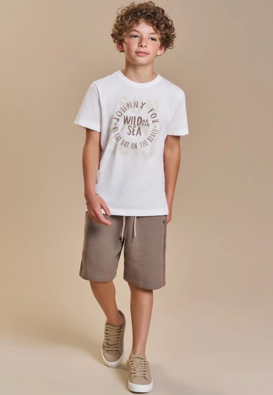 Infantil - Conjunto Bermuda Camisa Wild Menino Johnny Fox 10 Branco