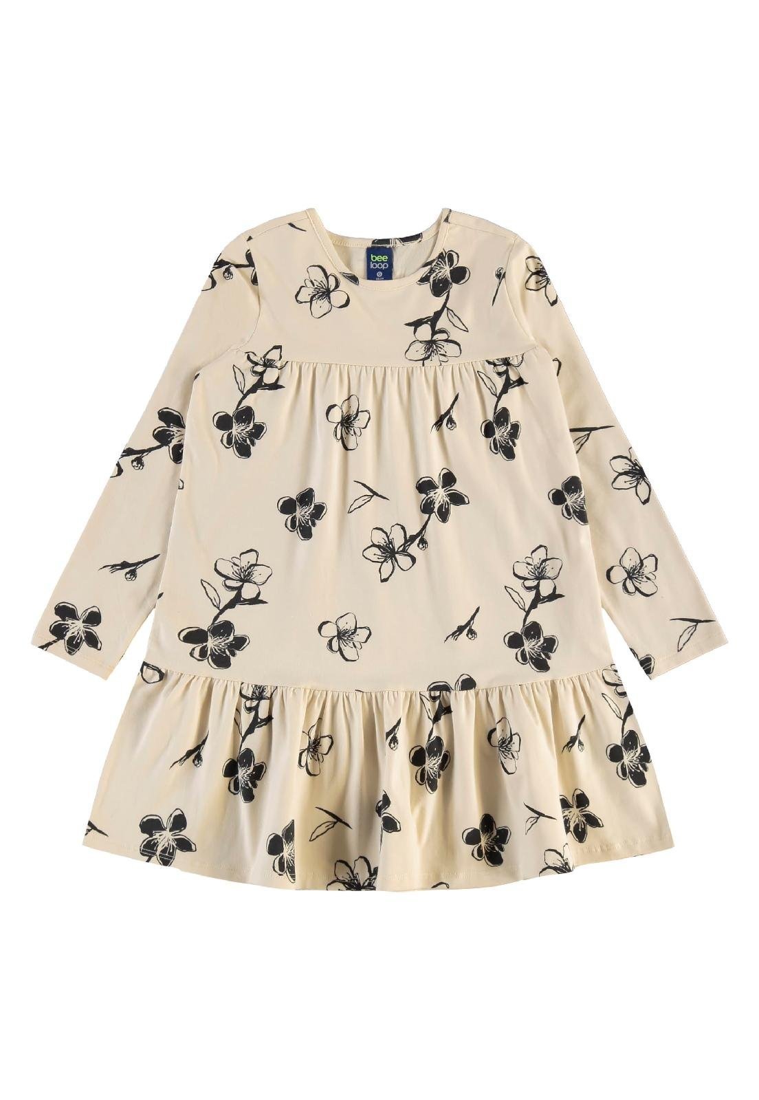 Infantil - Vestido Manga Longa Floral Bee Loop Bege