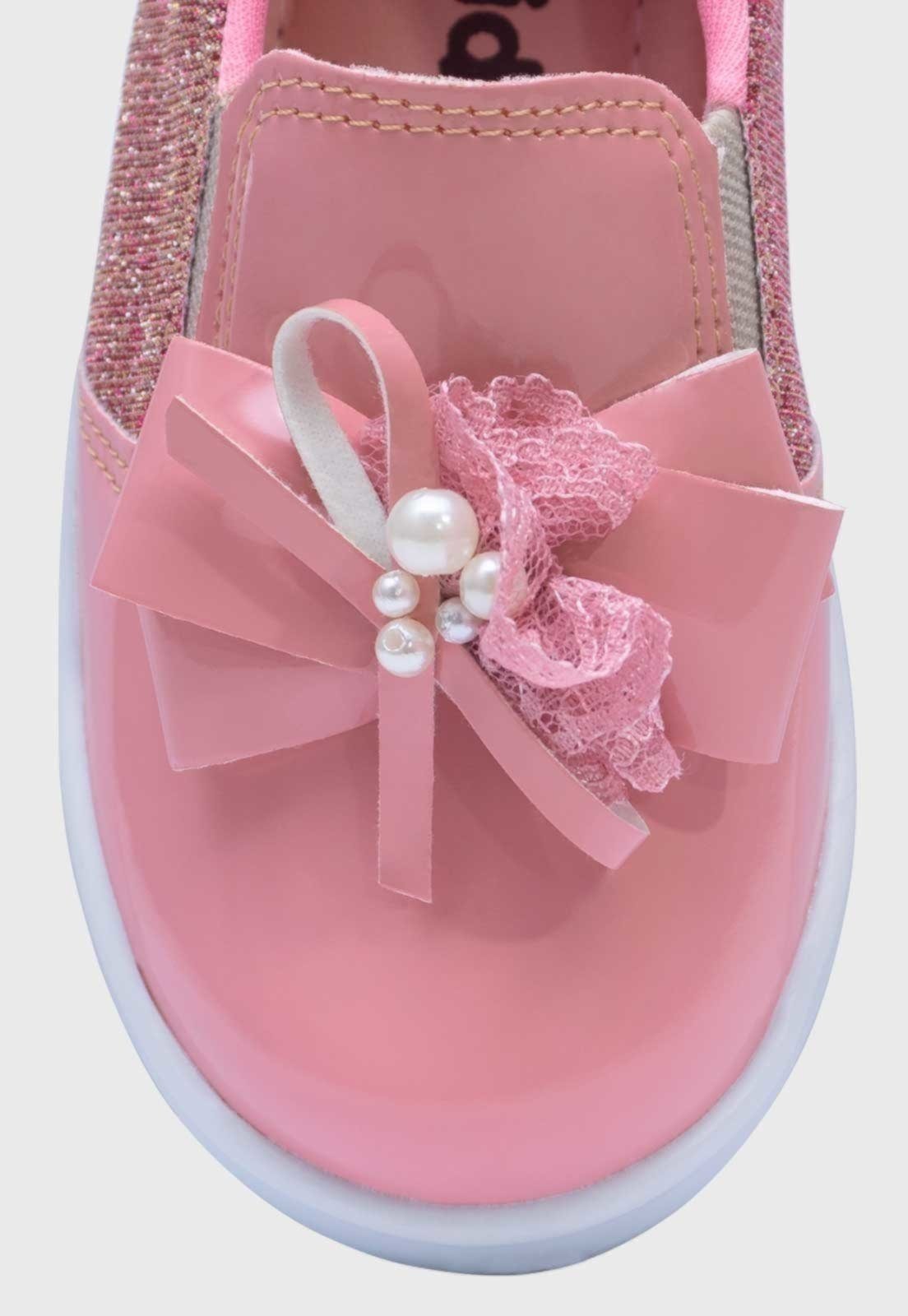 Vista 3 Infantil - Tenis Slip On Feminino Popidi Laço Perola Renda rosa Pópidí rosa