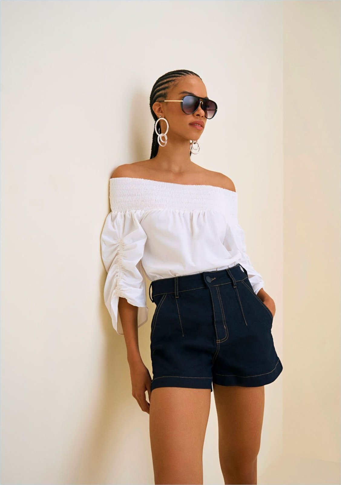 Shorts Morena Rosa Linha A Com Pence Jeans