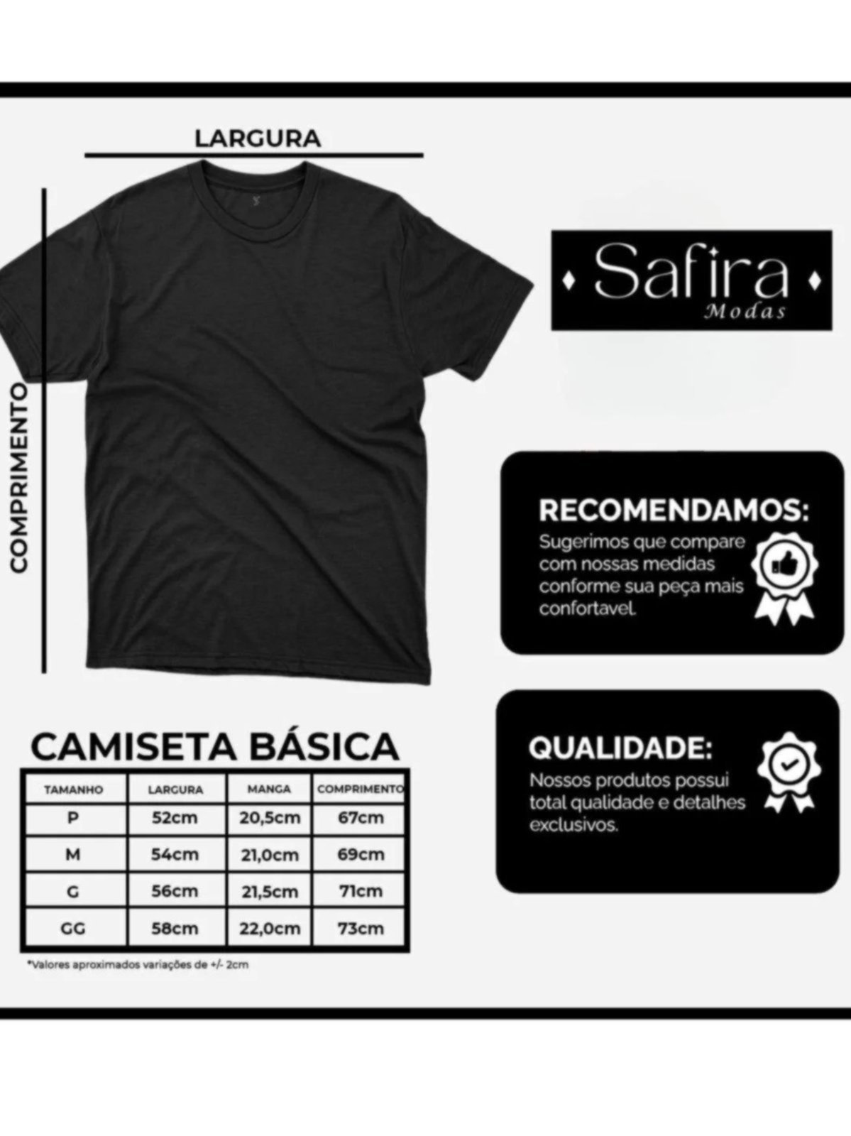 Vista 3 Camiseta Estampada Fita Retro Safira Moda Algodão Preta preto Safira Moda preto