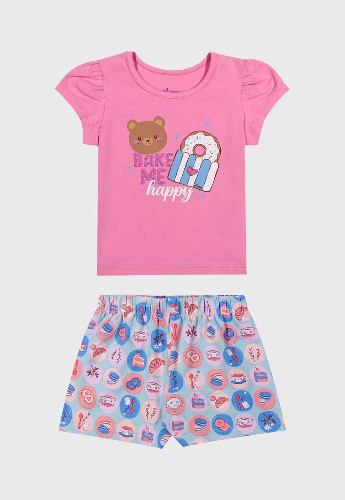 Conjunto Elian Estampa Ursinho Doce Rosa
