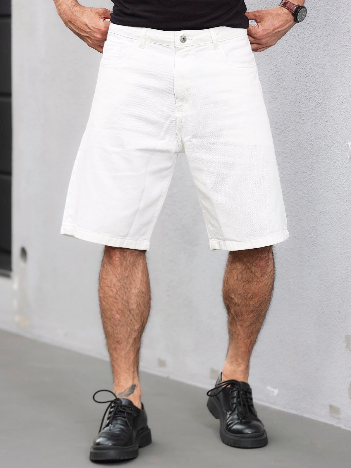 Bermuda Sarja Masculina Baggy Branco Off