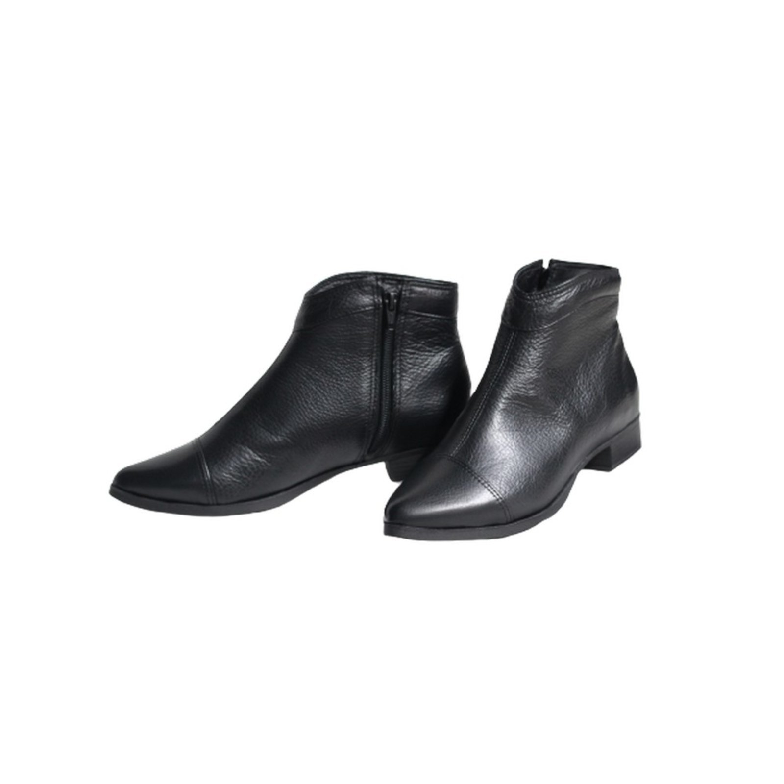 Bota Feminina Bico Semi Fino Cano Curto Couro Salto 2,5 Cm Preto Spinelli