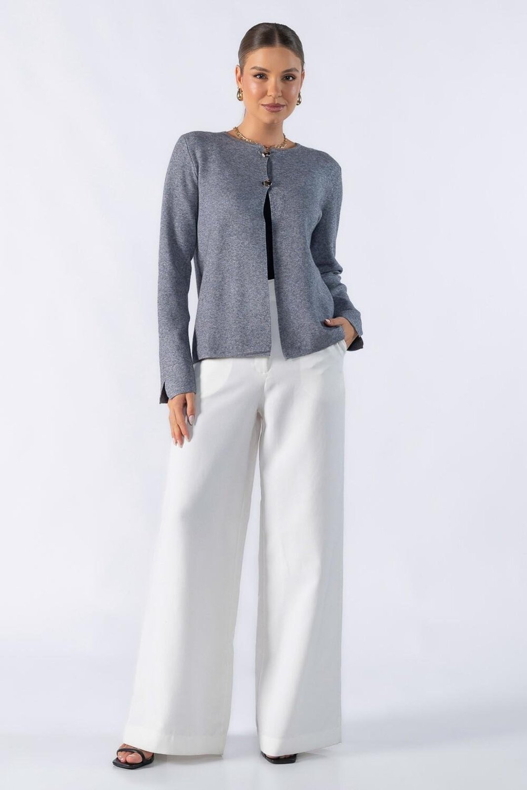 Cardigan com dois botões Cinza